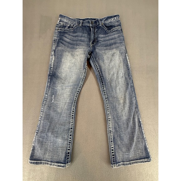 Axel Vintage Boot Cut Jeans Mens W34 L30 Blue Denim Distressed - Picture 1 of 8